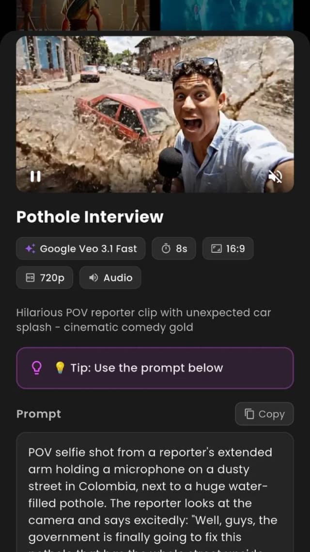 VIBE AI Video Generator App Interface - Create AI Videos from Text
