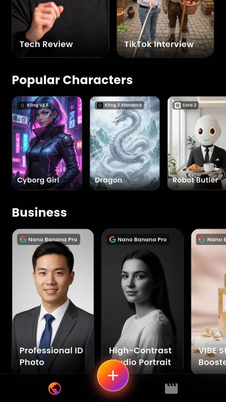 VIBE AI Video Generator App Screenshot - Create AI videos from text and images
